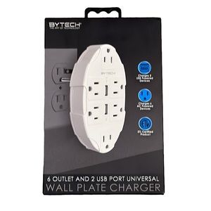 NWT White Wall Plate Charger w/ 2 USB & 6 Outlets